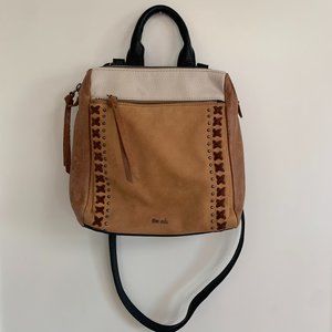 THE SAK Mini Backpack Loyola Leather Convertible Crossbody Purse Black Tan White